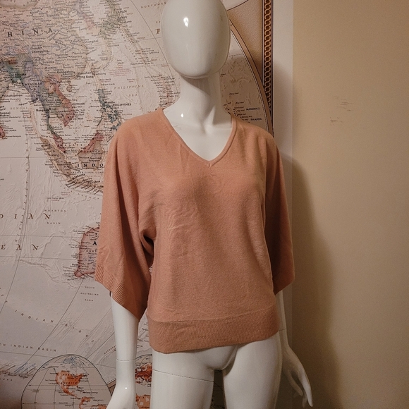 Soho New York & Company soft petal pink v-neck sweater 3/4 dolman drape sleeve S - Picture 1 of 11